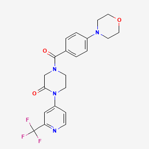 molecular formula C21H21F3N4O3 B2903632 4-(4-Morpholin-4-ylbenzoyl)-1-[2-(trifluoromethyl)pyridin-4-yl]piperazin-2-one CAS No. 2380095-68-9