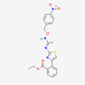 molecular formula C20H18N4O5S B2903643 Ethyl 2-{2-[({[(4-nitrobenzyl)oxy]imino}methyl)amino]-1,3-thiazol-4-yl}benzenecarboxylate CAS No. 339010-25-2
