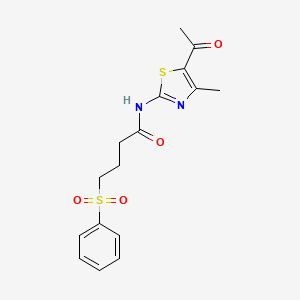 molecular formula C16H18N2O4S2 B2903648 N-(5-acetyl-4-methylthiazol-2-yl)-4-(phenylsulfonyl)butanamide CAS No. 941966-81-0