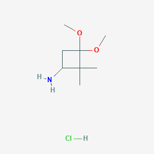 molecular formula C8H18ClNO2 B2903671 3,3-Dimethoxy-2,2-dimethylcyclobutan-1-amine;hydrochloride CAS No. 2416229-44-0