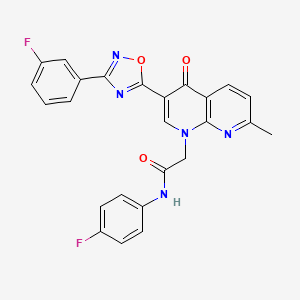 molecular formula C25H17F2N5O3 B2903684 N-(4-fluorophenyl)-2-(3-(3-(3-fluorophenyl)-1,2,4-oxadiazol-5-yl)-7-methyl-4-oxo-1,8-naphthyridin-1(4H)-yl)acetamide CAS No. 1030132-85-4