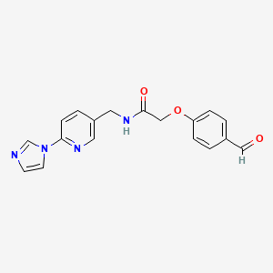 molecular formula C18H16N4O3 B2903725 2-(4-Formylphenoxy)-N-[(6-imidazol-1-ylpyridin-3-yl)methyl]acetamide CAS No. 2248844-71-3