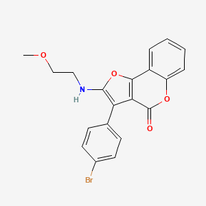 molecular formula C20H16BrNO4 B2903761 3-(4-bromophenyl)-2-((2-methoxyethyl)amino)-4H-furo[3,2-c]chromen-4-one CAS No. 938037-01-5