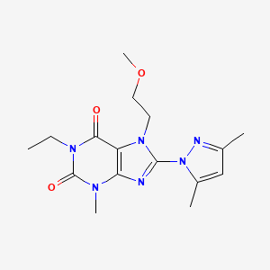 molecular formula C16H22N6O3 B2903813 8-(3,5-dimethyl-1H-pyrazol-1-yl)-1-ethyl-7-(2-methoxyethyl)-3-methyl-1H-purine-2,6(3H,7H)-dione CAS No. 1014029-28-7