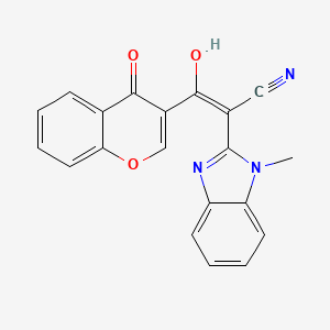 molecular formula C20H13N3O3 B2903825 (E)-2-(1-methyl-1H-benzo[d]imidazol-2(3H)-ylidene)-3-oxo-3-(4-oxo-4H-chromen-3-yl)propanenitrile CAS No. 477553-99-4