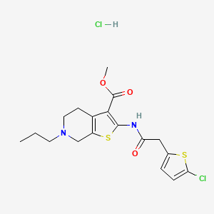 molecular formula C18H22Cl2N2O3S2 B2903830 Methyl 2-(2-(5-chlorothiophen-2-yl)acetamido)-6-propyl-4,5,6,7-tetrahydrothieno[2,3-c]pyridine-3-carboxylate hydrochloride CAS No. 1329894-45-2