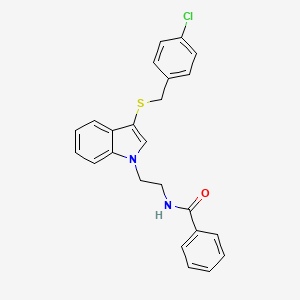 molecular formula C24H21ClN2OS B2903831 N-[2-[3-[(4-chlorophenyl)methylsulfanyl]indol-1-yl]ethyl]benzamide CAS No. 532969-52-1