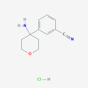 molecular formula C12H15ClN2O B2903881 3-(4-Aminooxan-4-yl)benzonitrile hydrochloride CAS No. 1955547-10-0