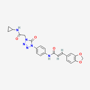 molecular formula C22H20N6O5 B2903886 (E)-3-(benzo[d][1,3]dioxol-5-yl)-N-(4-(4-(2-(cyclopropylamino)-2-oxoethyl)-5-oxo-4,5-dihydro-1H-tetrazol-1-yl)phenyl)acrylamide CAS No. 1396893-14-3