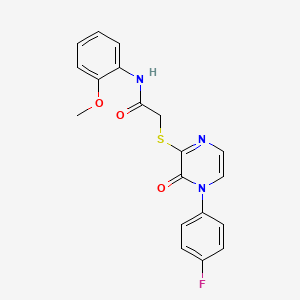 molecular formula C19H16FN3O3S B2903900 2-((4-(4-fluorophenyl)-3-oxo-3,4-dihydropyrazin-2-yl)thio)-N-(2-methoxyphenyl)acetamide CAS No. 895103-96-5