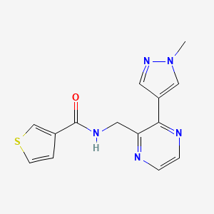 molecular formula C14H13N5OS B2903923 N-((3-(1-methyl-1H-pyrazol-4-yl)pyrazin-2-yl)methyl)thiophene-3-carboxamide CAS No. 2034393-93-4