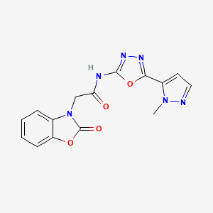 molecular formula C15H12N6O4 B2903924 N-(5-(1-methyl-1H-pyrazol-5-yl)-1,3,4-oxadiazol-2-yl)-2-(2-oxobenzo[d]oxazol-3(2H)-yl)acetamide CAS No. 1286724-54-6