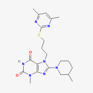 molecular formula C21H29N7O2S B2903927 7-[3-(4,6-Dimethylpyrimidin-2-yl)sulfanylpropyl]-3-methyl-8-(3-methylpiperidin-1-yl)purine-2,6-dione CAS No. 878716-10-0