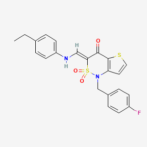 molecular formula C22H19FN2O3S2 B2903951 (Z)-3-(((4-ethylphenyl)amino)methylene)-1-(4-fluorobenzyl)-1H-thieno[3,2-c][1,2]thiazin-4(3H)-one 2,2-dioxide CAS No. 894683-98-8