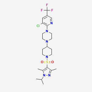 molecular formula C23H32ClF3N6O2S B2903953 1-[3-chloro-5-(trifluoromethyl)pyridin-2-yl]-4-(1-{[3,5-dimethyl-1-(propan-2-yl)-1H-pyrazol-4-yl]sulfonyl}piperidin-4-yl)piperazine CAS No. 2097933-70-3