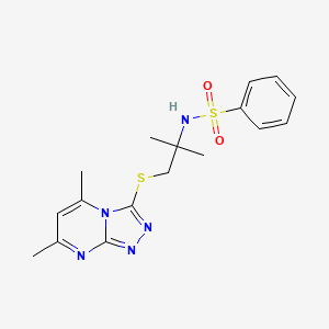 molecular formula C17H21N5O2S2 B2903974 N-[1-[(5,7-dimethyl-[1,2,4]triazolo[4,3-a]pyrimidin-3-yl)sulfanyl]-2-methylpropan-2-yl]benzenesulfonamide CAS No. 831209-63-3