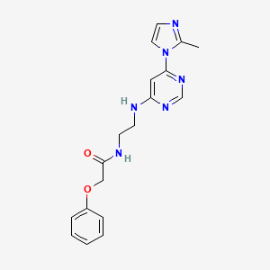 molecular formula C18H20N6O2 B2903980 N-(2-((6-(2-methyl-1H-imidazol-1-yl)pyrimidin-4-yl)amino)ethyl)-2-phenoxyacetamide CAS No. 1203119-99-6