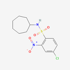 molecular formula C13H17ClN2O4S B2903992 ((4-Chloro-2-nitrophenyl)sulfonyl)cycloheptylamine CAS No. 1024156-73-7