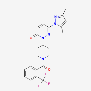 molecular formula C22H22F3N5O2 B2903995 6-(3,5-Dimethylpyrazol-1-yl)-2-[1-[2-(trifluoromethyl)benzoyl]piperidin-4-yl]pyridazin-3-one CAS No. 2379997-11-0