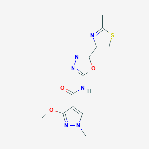 molecular formula C12H12N6O3S B2904018 3-methoxy-1-methyl-N-(5-(2-methylthiazol-4-yl)-1,3,4-oxadiazol-2-yl)-1H-pyrazole-4-carboxamide CAS No. 1251550-48-7
