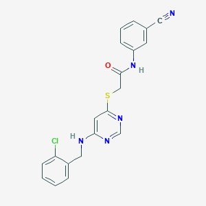 molecular formula C20H16ClN5OS B2904021 2-((6-((2-chlorobenzyl)amino)pyrimidin-4-yl)thio)-N-(3-cyanophenyl)acetamide CAS No. 1251573-02-0