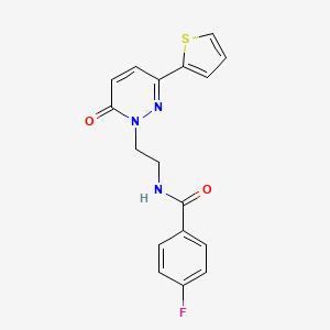 molecular formula C17H14FN3O2S B2904030 4-fluoro-N-(2-(6-oxo-3-(thiophen-2-yl)pyridazin-1(6H)-yl)ethyl)benzamide CAS No. 946344-76-9