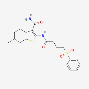 molecular formula C20H24N2O4S2 B2904040 6-Methyl-2-(4-(phenylsulfonyl)butanamido)-4,5,6,7-tetrahydrobenzo[b]thiophene-3-carboxamide CAS No. 923087-20-1