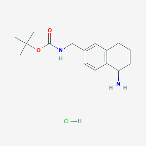 molecular formula C16H25ClN2O2 B2904052 Tert-butyl N-[(5-amino-5,6,7,8-tetrahydronaphthalen-2-yl)methyl]carbamate;hydrochloride CAS No. 2241138-10-1