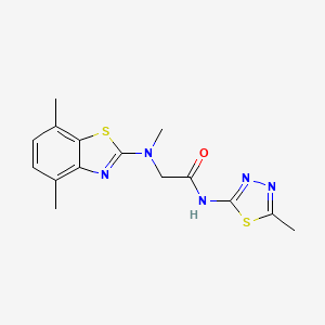 molecular formula C15H17N5OS2 B2904058 2-((4,7-dimethylbenzo[d]thiazol-2-yl)(methyl)amino)-N-(5-methyl-1,3,4-thiadiazol-2-yl)acetamide CAS No. 1351632-67-1