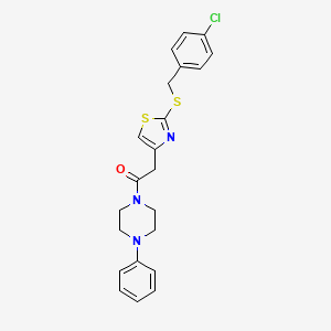 molecular formula C22H22ClN3OS2 B2904061 2-(2-((4-Chlorobenzyl)thio)thiazol-4-yl)-1-(4-phenylpiperazin-1-yl)ethanone CAS No. 954094-47-4