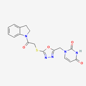 molecular formula C17H15N5O4S B2904097 1-((5-((2-(indolin-1-yl)-2-oxoethyl)thio)-1,3,4-oxadiazol-2-yl)methyl)pyrimidine-2,4(1H,3H)-dione CAS No. 1091461-69-6