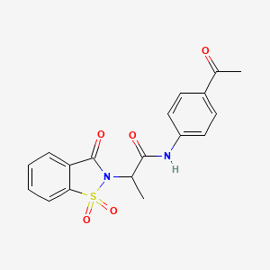 molecular formula C18H16N2O5S B2904114 N-(4-acetylphenyl)-2-(1,1-dioxido-3-oxobenzo[d]isothiazol-2(3H)-yl)propanamide CAS No. 899955-34-1