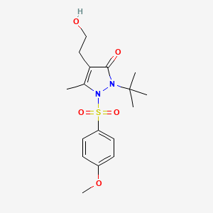 2-(tert-butyl)-4-(2-hydroxyethyl)-1-[(4-methoxyphenyl)sulfonyl]-5-methyl-1,2-dihydro-3H-pyrazol-3-one