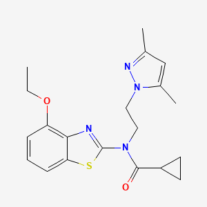 molecular formula C20H24N4O2S B2904159 N-(2-(3,5-二甲基-1H-吡唑-1-基)乙基)-N-(4-乙氧基苯并[d]噻唑-2-基)环丙烷甲酰胺 CAS No. 1171210-43-7