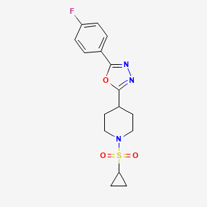 molecular formula C16H18FN3O3S B2904181 2-(1-(Cyclopropylsulfonyl)piperidin-4-yl)-5-(4-fluorophenyl)-1,3,4-oxadiazole CAS No. 1209197-35-2