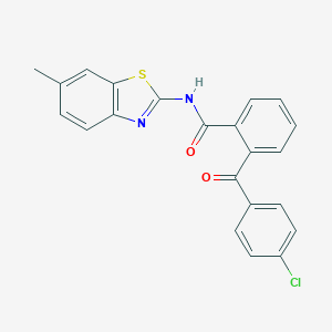 molecular formula C22H15ClN2O2S B290419 2-(4-chlorobenzoyl)-N-(6-methyl-1,3-benzothiazol-2-yl)benzamide 