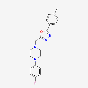 molecular formula C20H21FN4O B2904215 1-(4-Fluorophenyl)-4-{[5-(4-methylphenyl)-1,3,4-oxadiazol-2-yl]methyl}piperazine CAS No. 902253-00-3