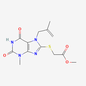 molecular formula C13H16N4O4S B2904244 Methyl 2-[3-methyl-7-(2-methylprop-2-enyl)-2,6-dioxopurin-8-yl]sulfanylacetate CAS No. 332098-90-5