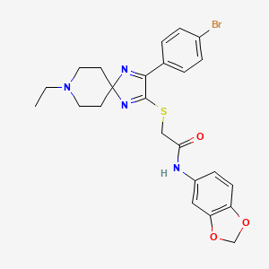 molecular formula C24H25BrN4O3S B2904247 N-(苯并[d][1,3]二氧杂环-5-基)-2-((3-(4-溴苯基)-8-乙基-1,4,8-三氮杂螺[4.5]癸-1,3-二烯-2-基)硫代)乙酰胺 CAS No. 1189663-44-2