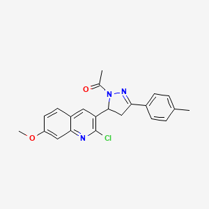 molecular formula C22H20ClN3O2 B2904252 1-(5-(2-chloro-7-methoxyquinolin-3-yl)-3-(p-tolyl)-4,5-dihydro-1H-pyrazol-1-yl)ethanone CAS No. 370847-75-9