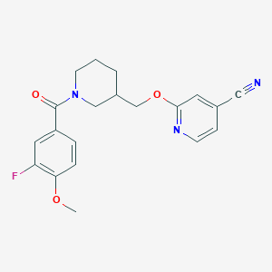 molecular formula C20H20FN3O3 B2904256 2-[[1-(3-氟-4-甲氧基苯甲酰)哌啶-3-基]甲氧基]吡啶-4-腈 CAS No. 2379951-56-9