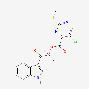 1-(2-methyl-1H-indol-3-yl)-1-oxopropan-2-yl 5-chloro-2-(methylsulfanyl)pyrimidine-4-carboxylate