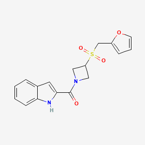 molecular formula C17H16N2O4S B2904273 (3-((furan-2-ylmethyl)sulfonyl)azetidin-1-yl)(1H-indol-2-yl)methanone CAS No. 1797277-45-2