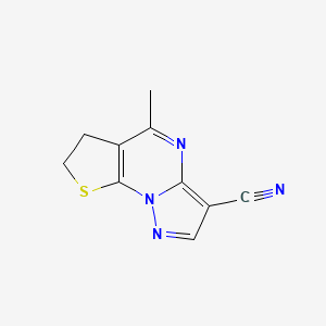 molecular formula C10H8N4S B2904278 5-Methyl-6,7-dihydropyrazolo[1,5-a]thieno[3,2-e]pyrimidine-3-carbonitrile CAS No. 866145-04-2