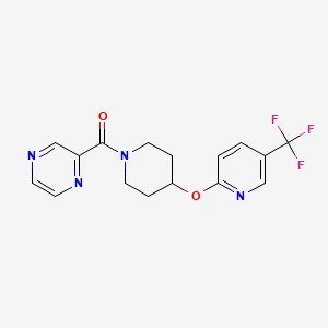 molecular formula C16H15F3N4O2 B2904280 Pyrazin-2-yl(4-((5-(trifluoromethyl)pyridin-2-yl)oxy)piperidin-1-yl)methanone CAS No. 1421531-29-4