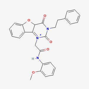 molecular formula C27H23N3O5 B2904297 2-[4,6-dioxo-5-(2-phenylethyl)-8-oxa-3,5-diazatricyclo[7.4.0.0^{2,7}]trideca-1(9),2(7),10,12-tetraen-3-yl]-N-(2-methoxyphenyl)acetamide CAS No. 1351821-24-3
