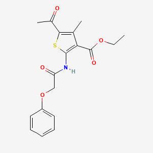 molecular formula C18H19NO5S B2904301 Ethyl 5-acetyl-4-methyl-2-[(phenoxyacetyl)amino]thiophene-3-carboxylate CAS No. 300828-08-4