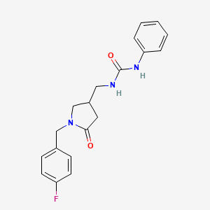 molecular formula C19H20FN3O2 B2904314 1-((1-(4-Fluorobenzyl)-5-oxopyrrolidin-3-yl)methyl)-3-phenylurea CAS No. 955259-27-5
