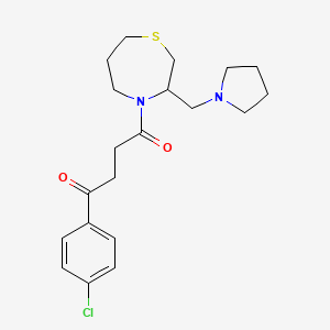 molecular formula C20H27ClN2O2S B2904319 1-(4-Chlorophenyl)-4-(3-(pyrrolidin-1-ylmethyl)-1,4-thiazepan-4-yl)butane-1,4-dione CAS No. 1421515-98-1