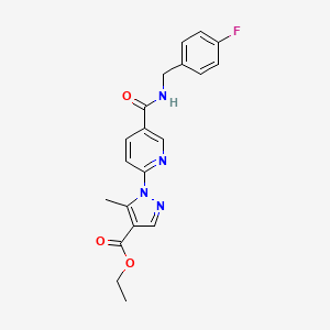 molecular formula C20H19FN4O3 B2904353 1-(5-((4-氟苄基)氨基羰基)吡啶-2-基)-5-甲基-1H-吡唑-4-羧酸乙酯 CAS No. 1251626-27-3
